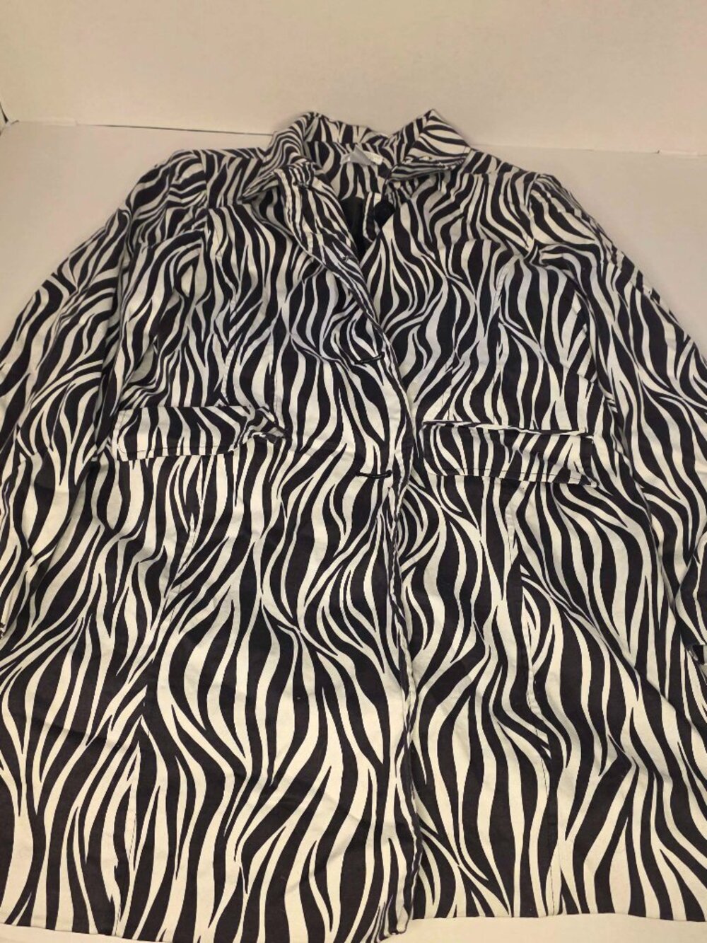 Worthington Stretch Black White Zebra Print Long Blazer Jacket XL